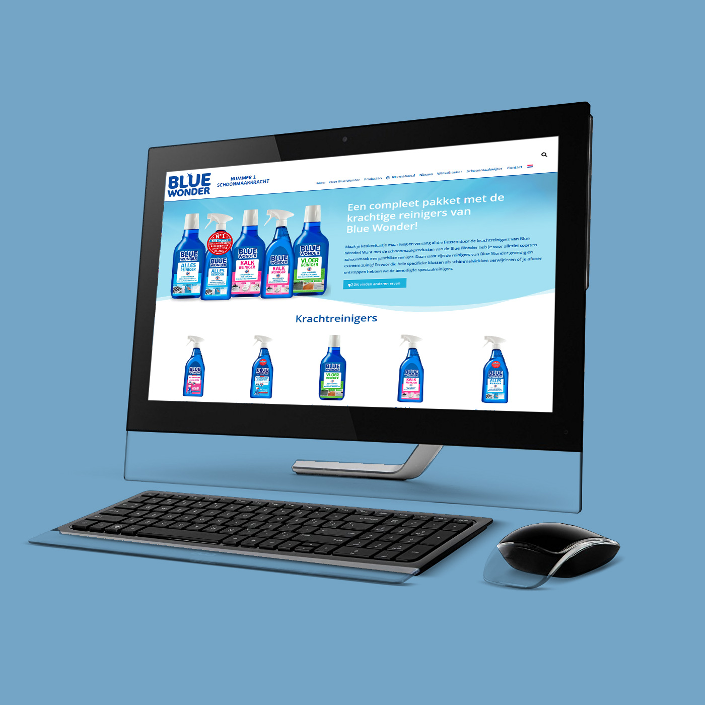 De website van Blue Wonder met geïntegreerde webshop is ook volledig door mij ontworpen en gebouwd.